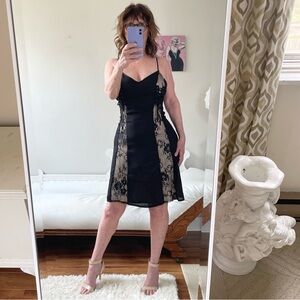 NWT BLACK DRESS LACE NUDE PANELS CORSET STYLE LACES ZIPPER FITTED WAIST